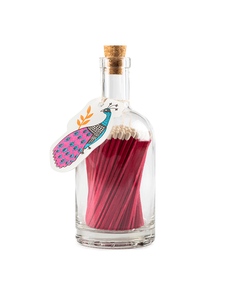 Archivist Glass Bottle Matches Pink Peacock