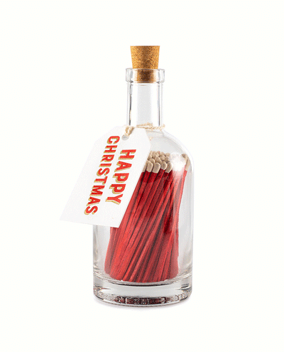 Archivist Glass Bottle Matches Happy Christmas Red
