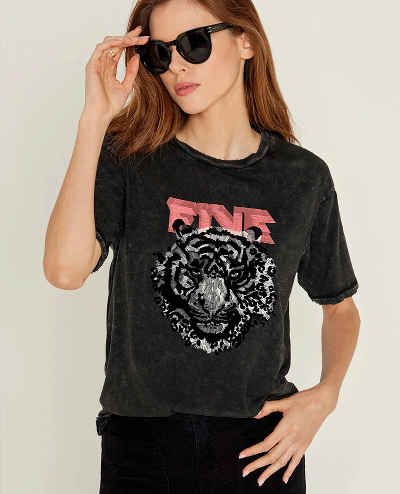 Five Sour Acid Grey Tiger short sleeved T-Shirt