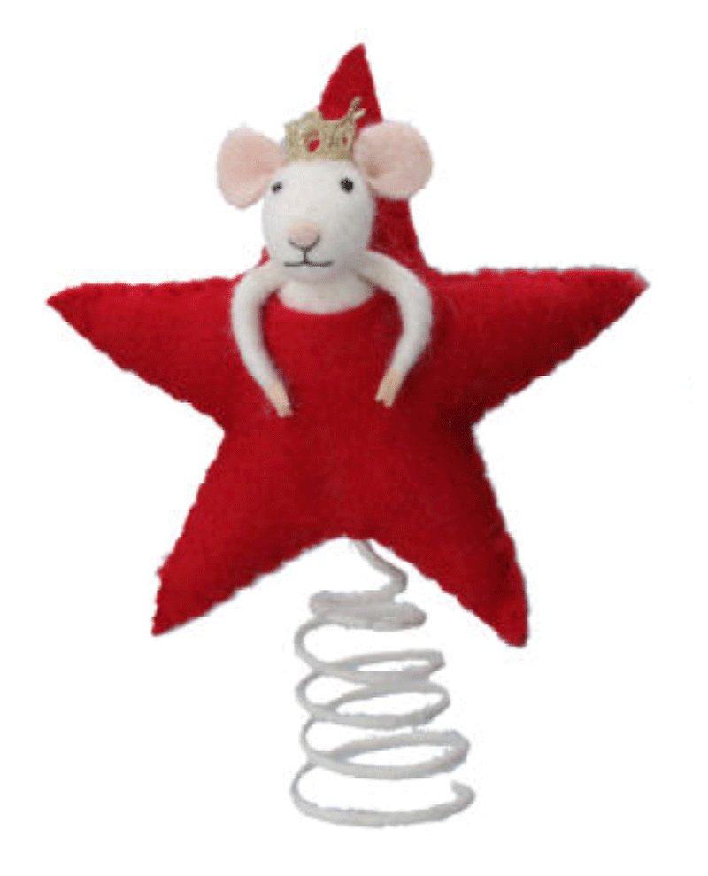 Gisela Graham Wool  Mouse/Star Tree Topper Decoration