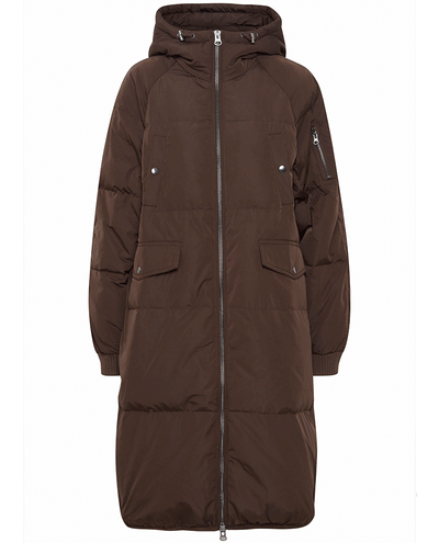 ichi dark java brown hooded long women's winter jacket 
