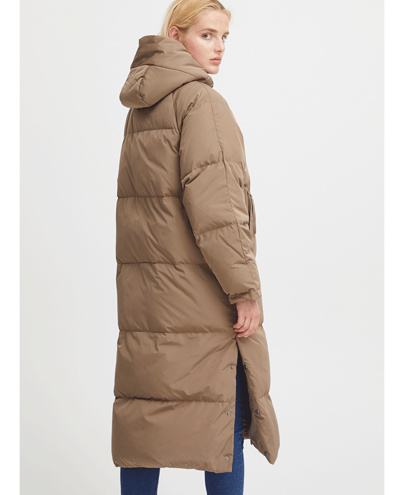 long calf length ladies brown padded winter coat 