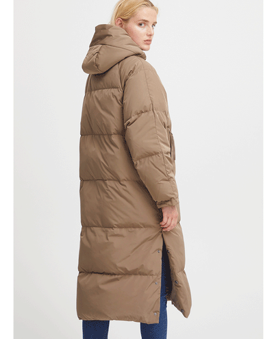 long calf length ladies brown padded winter coat 