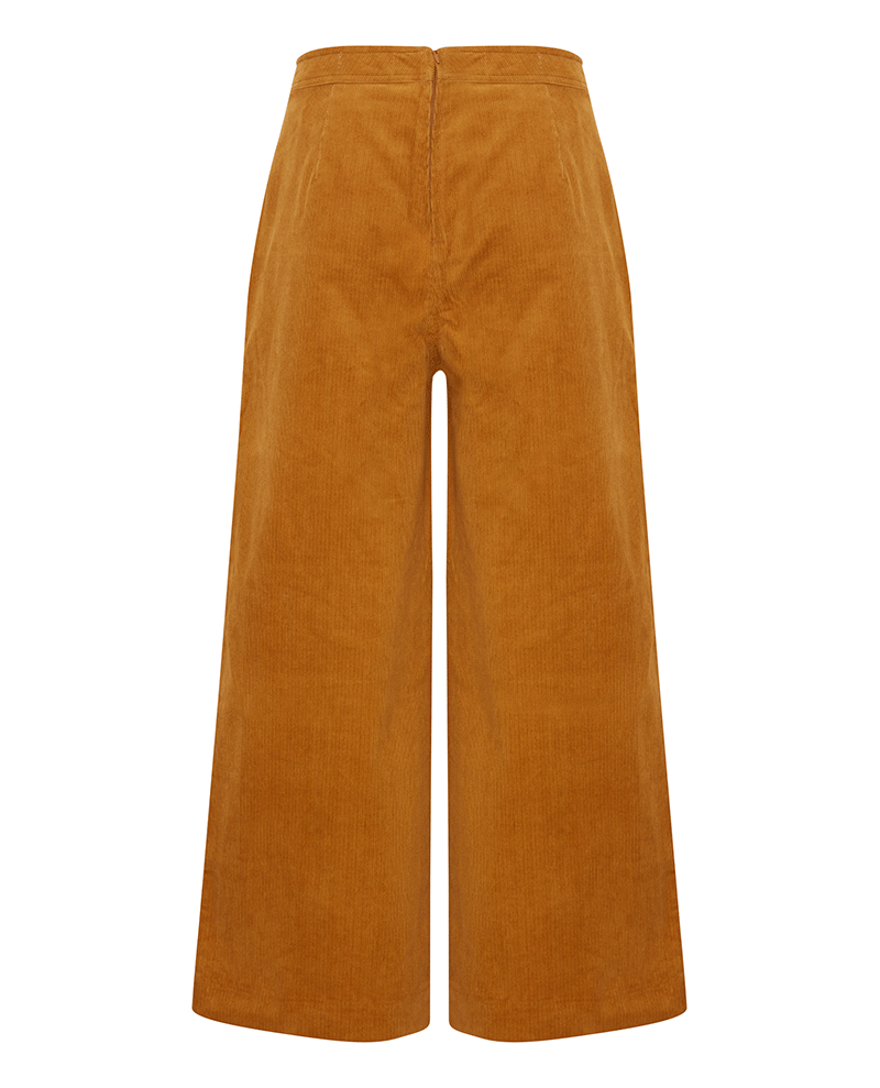 warm spicy brown micro cord wide leg cropped trousers 