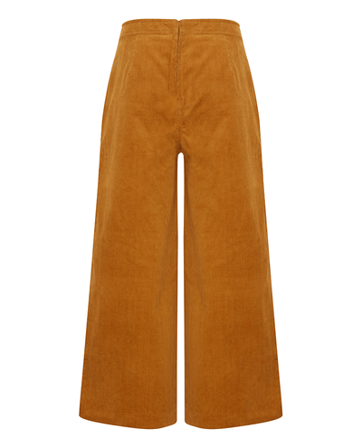 warm spicy brown micro cord wide leg cropped trousers 