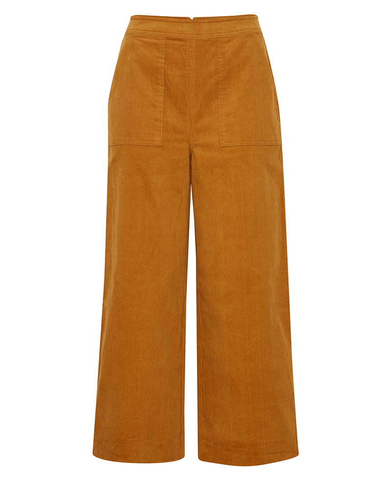 warm spice brown cord wide leg culottes cropped trousers 
