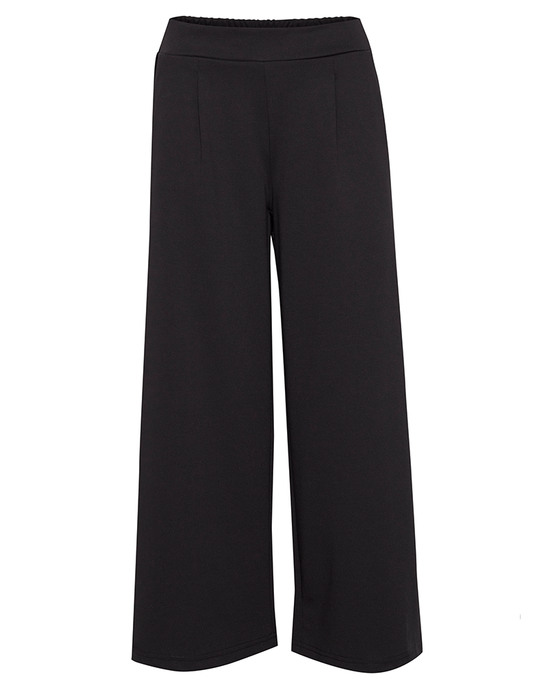 ladies black  cropped stretchy jersey culottes with a wide leg