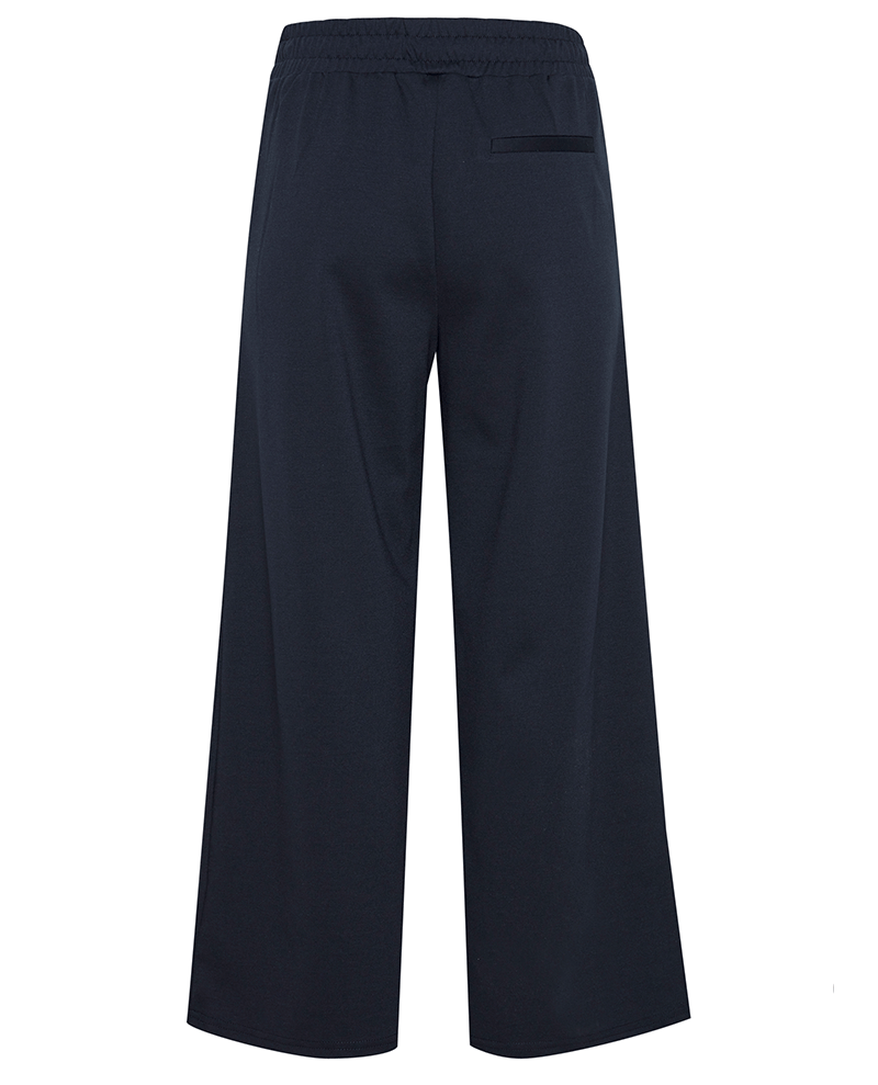 women's dark navy blue cropped stretchy jersey culottes with a wide leg