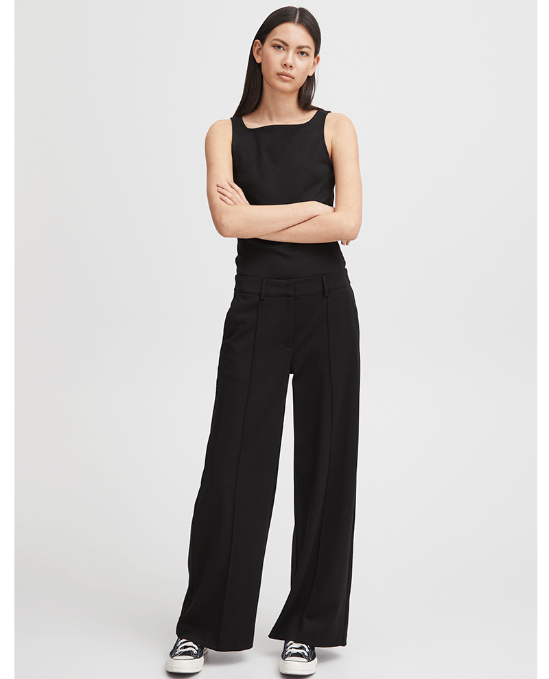 ladies black wide leg smart office trousers