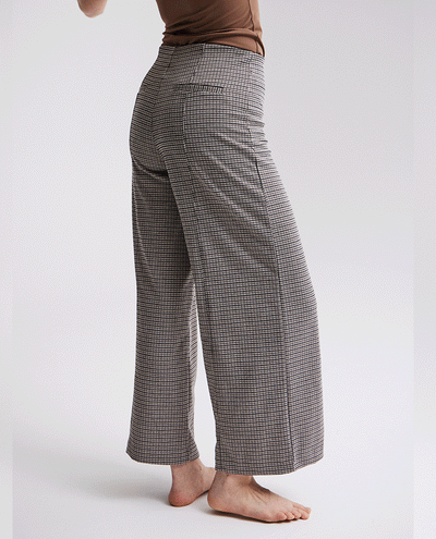 checked wide leg grey brown stretchy work casual  trousers 