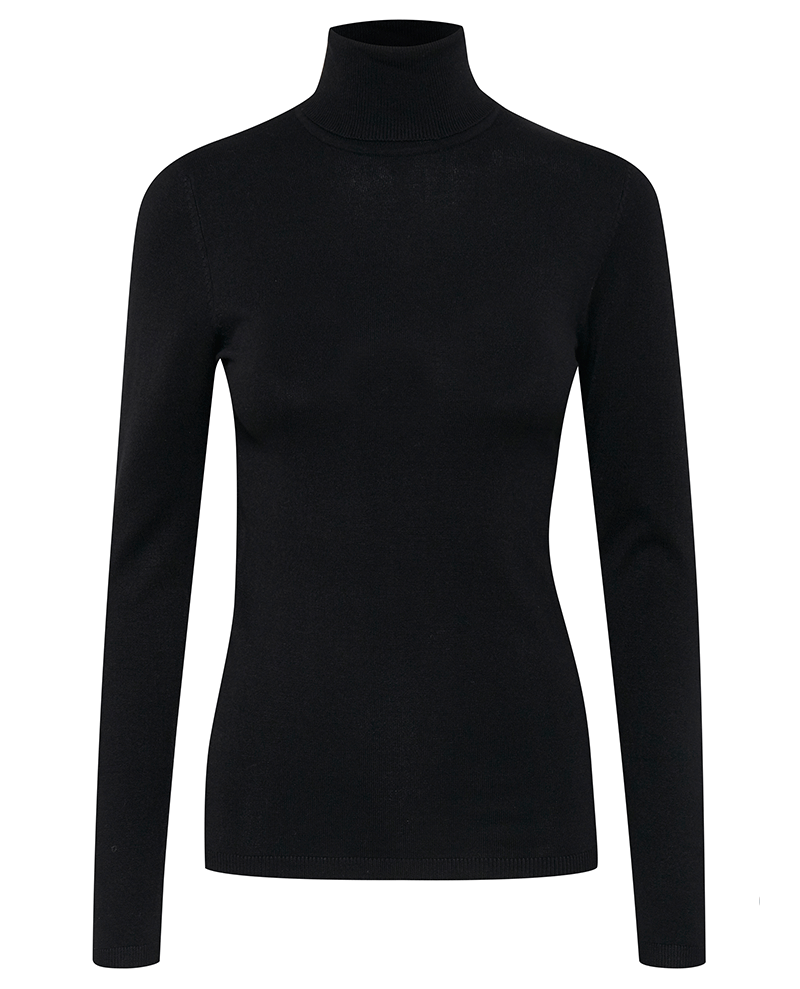 black knitted lightweight pullover sweater with roll neck and long sleeves
