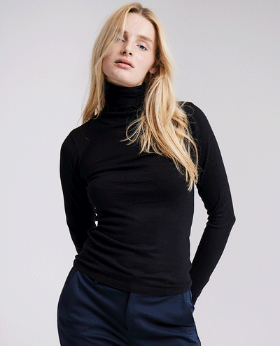 classic black rollneck sweater with long sleeves and a slim fit 