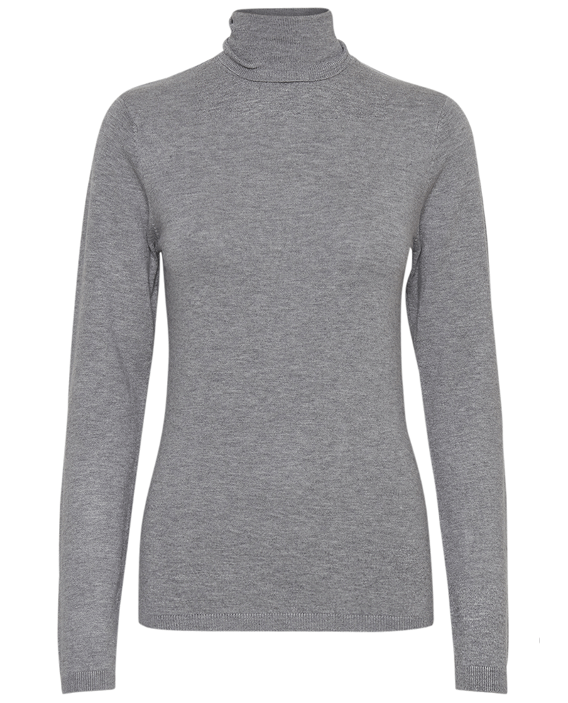 lightweight grey knitted polo neck pullover jumper with long sleeves 