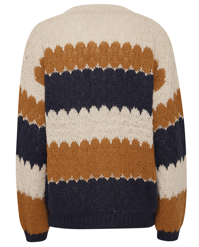 navy, brown and beige knitted ladies cardigan 