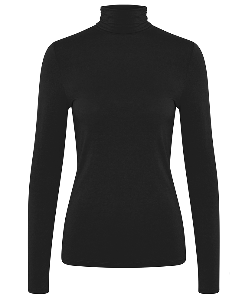 basic black jersey t-shirt with roll neck and long sleeves