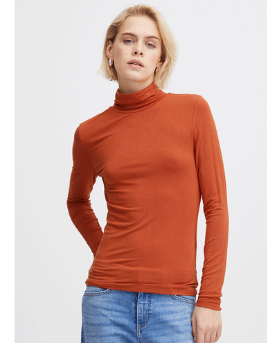 terracotta women's polo neck long sleeved t-shirt