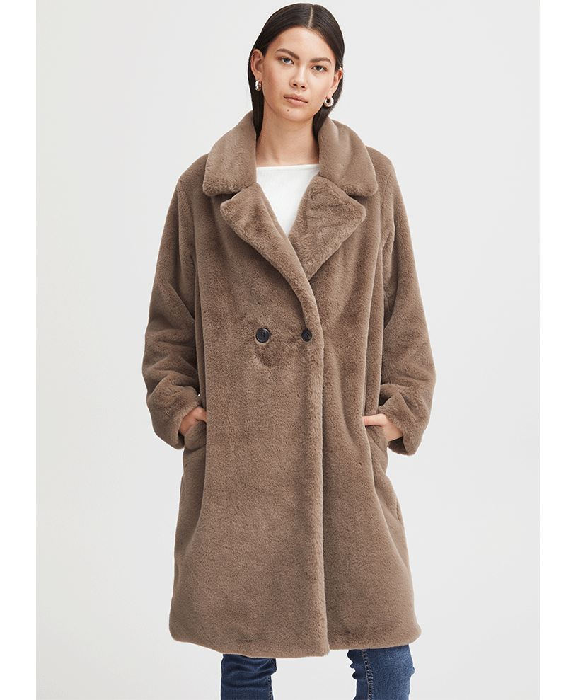 mid length brown furry ichi womens coat 