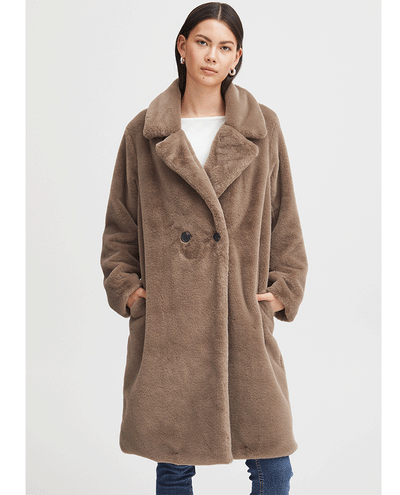 mid length brown furry ichi womens coat 