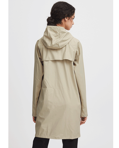 hooded long sleeved knee length brown women's rain coat jacket