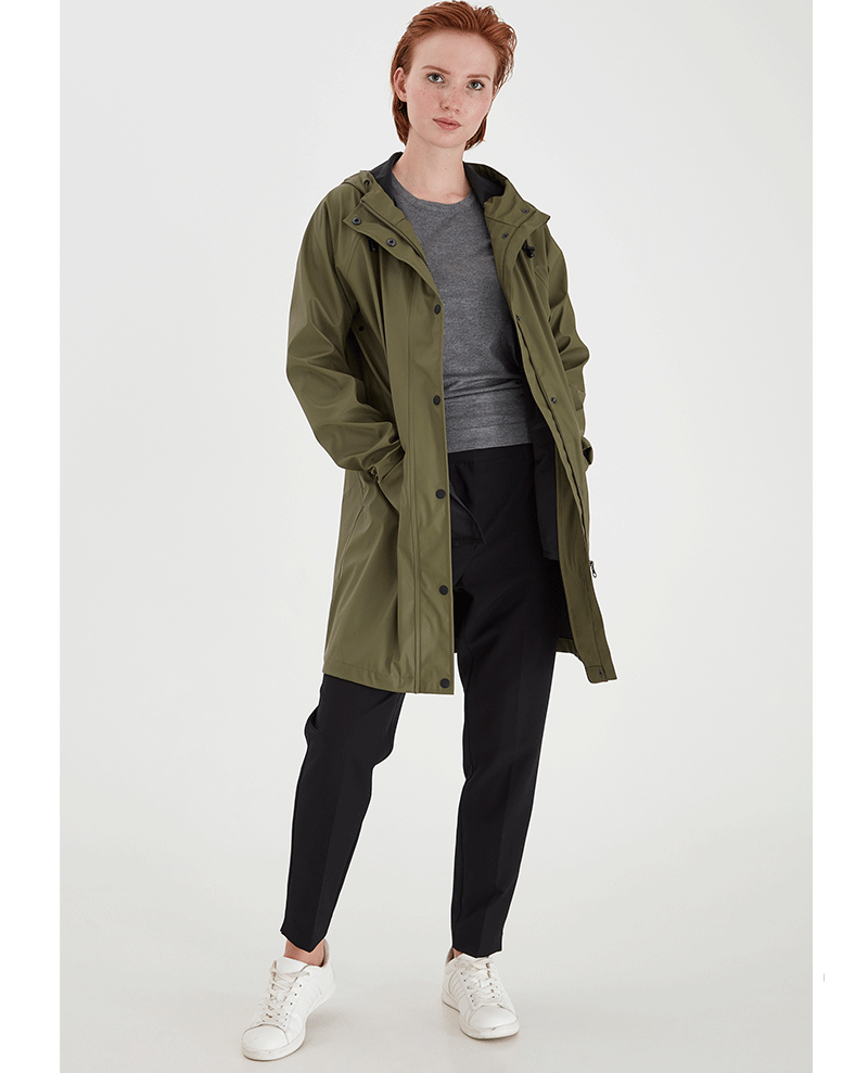 Ichi Tazi Kalamata Olive Green Rain Jacket