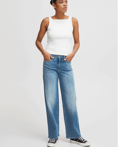 light blue straight leg women's jeans with high waist