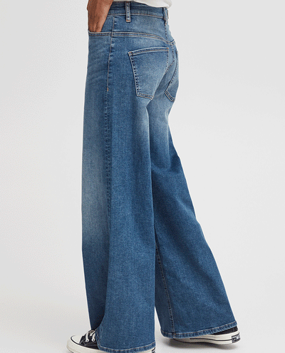 medium blue wide leg women's cotton denim jeans 