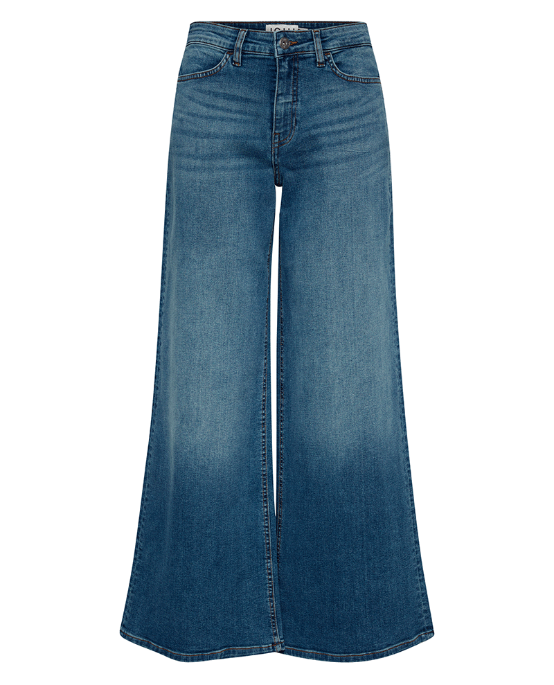 medium blue wide leg women's cotton denim jeans 