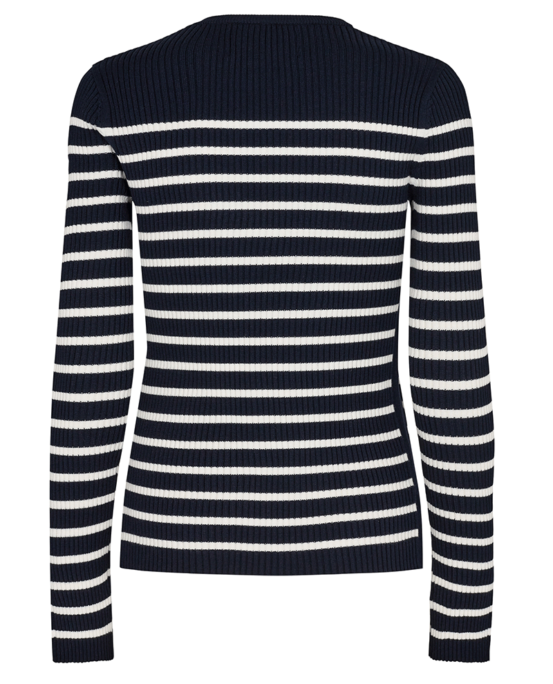 navy and white stripy women's breton pullover ribbed sweater with long sleeves