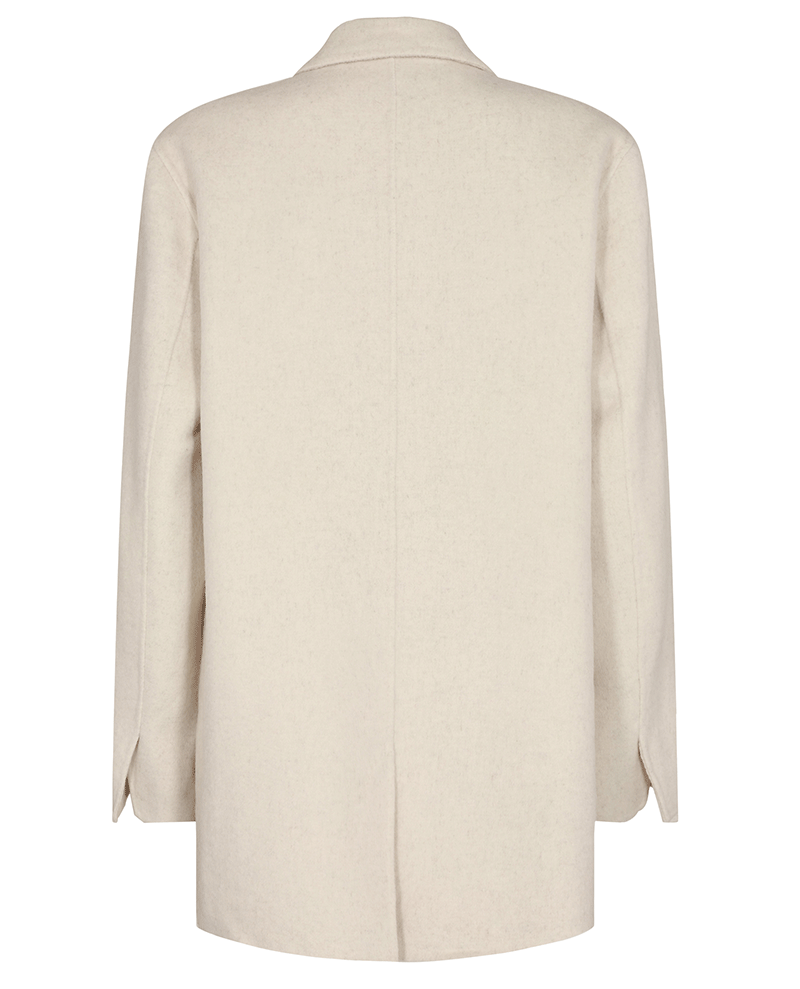 Levete women's cream off white wool blend mid length blazer with long sleeves and black buttons