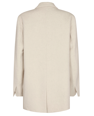 Levete women's cream off white wool blend mid length blazer with long sleeves and black buttons