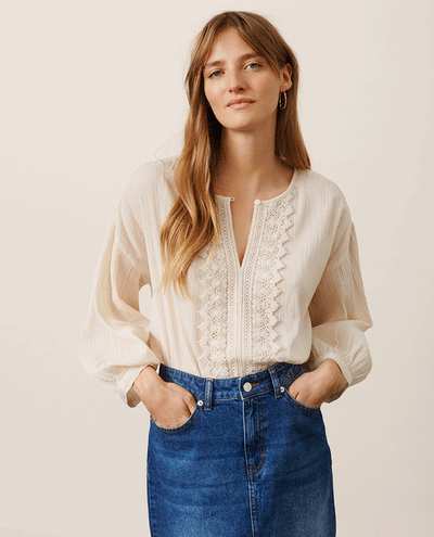 Part two ladies cream cotton gauze lightweight long sleeved blouse