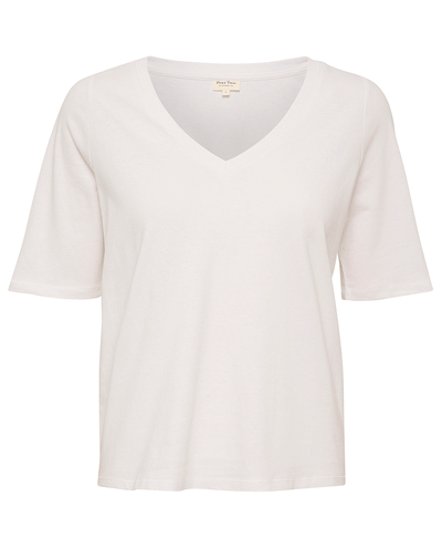 white shirt sleeved v neck linen and cotton women's basic essential t-shirt tee