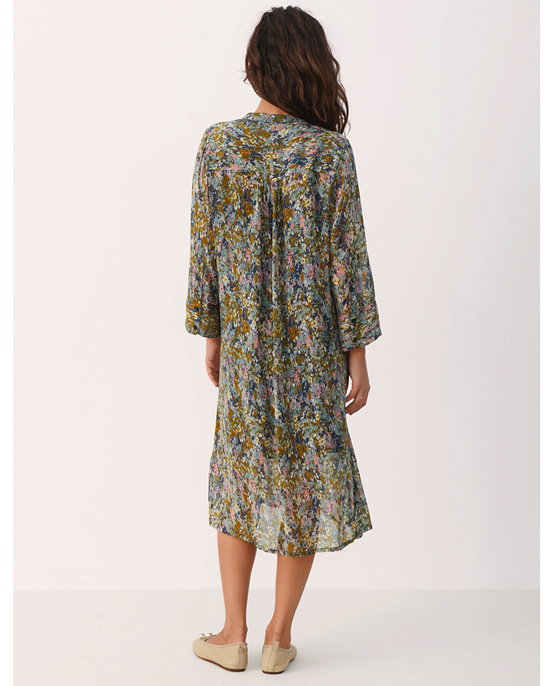 part two ladies floral chiffon midi dress in blue and green with long loose sleeves