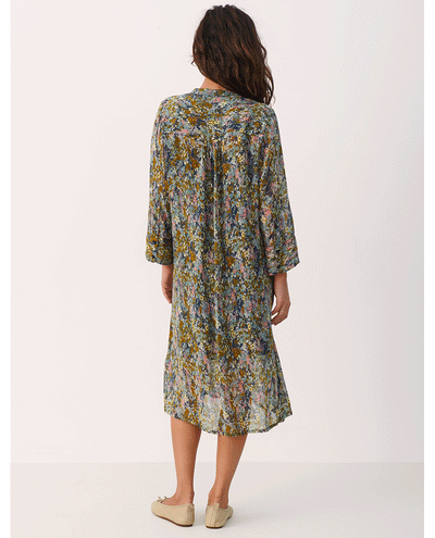 part two ladies floral chiffon midi dress in blue and green with long loose sleeves