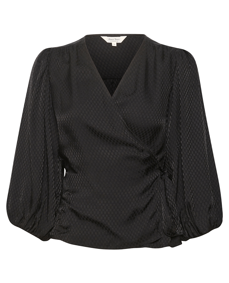 Part Two Tova Black Wrap Blouse