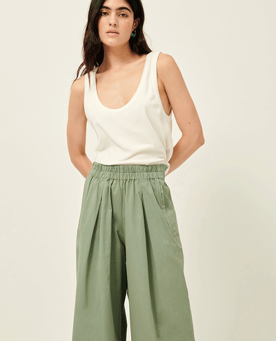 Sessun Ridye Green Trousers, a wide legged pair of pale green cotton pants