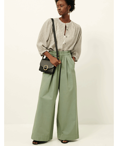 Sessun Ridye Green Trousers, a wide legged pair of pale green cotton trousers 