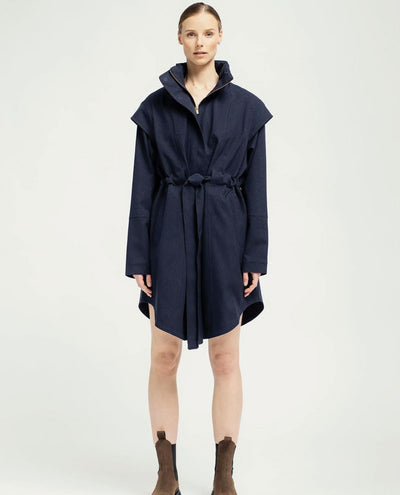 BRGN Monsun Navy Coat on Model | Biscuit Clothing