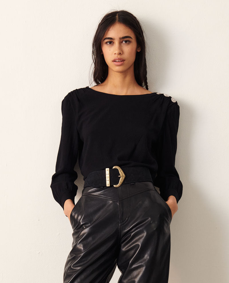 Ba&sh Marty Black Top on Model | Biscuit Clothing