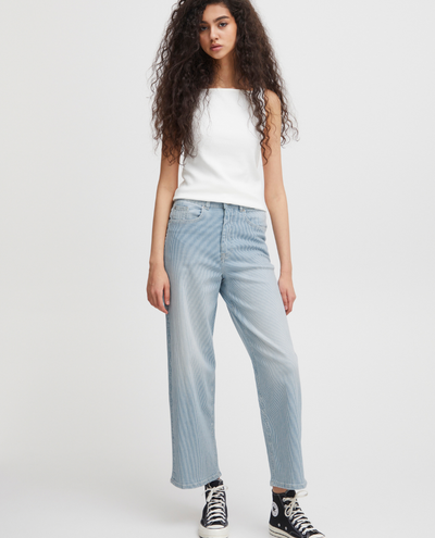 Ichi Cilk Washed Blue Stripe Trouser