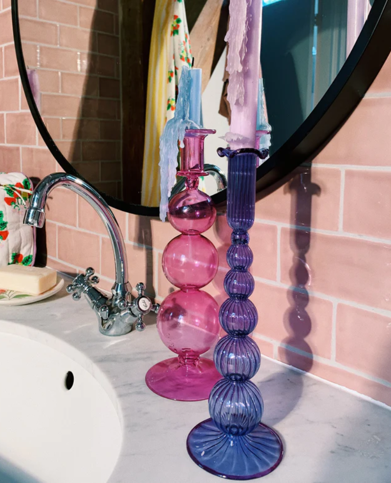 Anna and Nina Lavender bubble glass candle stick as