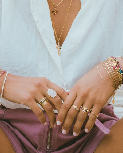 Une A Une Rose Quartz Rectangular Ring