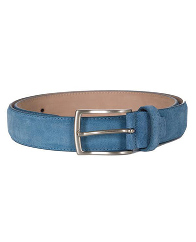 Fioriblu Papavero Ladies gents unisex mid light plae blue suede leather belt | Biscuit Clothing 