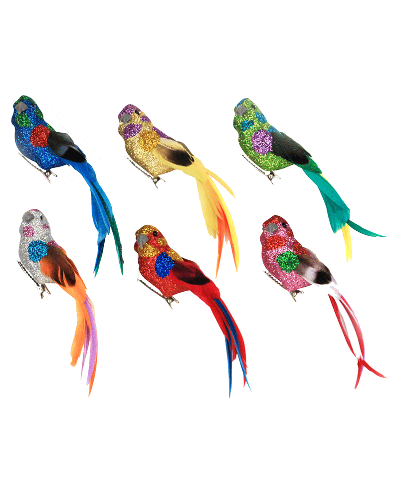 Gisela Graham Multi Glitter Clip On Bird Decoration